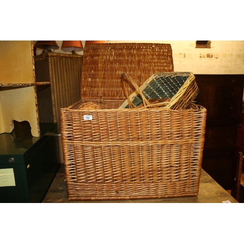 700 - Wicker picnic basket, opening to reveal other wicker accoutrements, 47cm high.