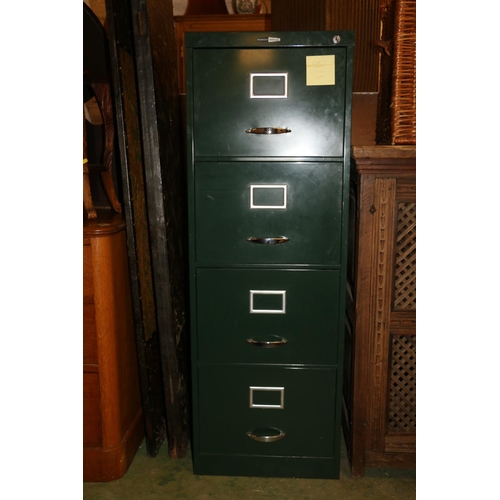 702 - Green painted Harvey Milner filing cabinet, 132cm high.