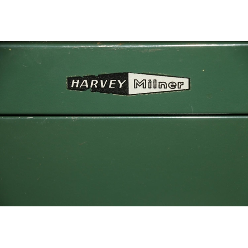 702 - Green painted Harvey Milner filing cabinet, 132cm high.