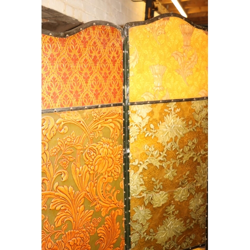 703 - Folding screen with embossed paper decoration, 175cm high.