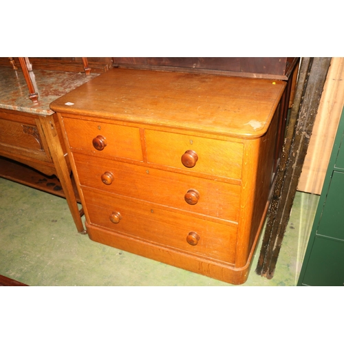 706 - Late 19th century stained oak chest of two short over three long drawers, 80cm high.