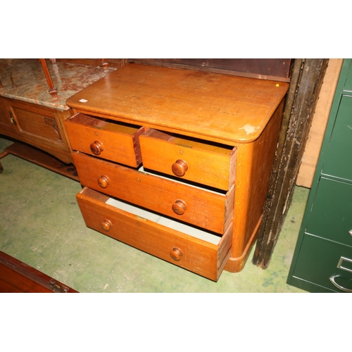 706 - Late 19th century stained oak chest of two short over three long drawers, 80cm high.