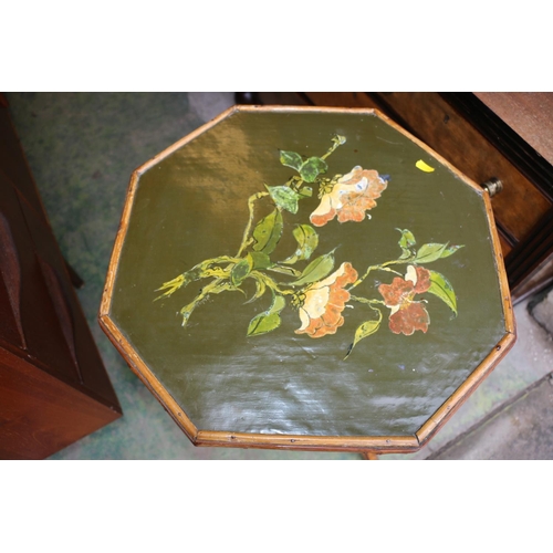 709 - Two occasional tables formed from painted bamboo with floral and oriental bird on branch design deco... 