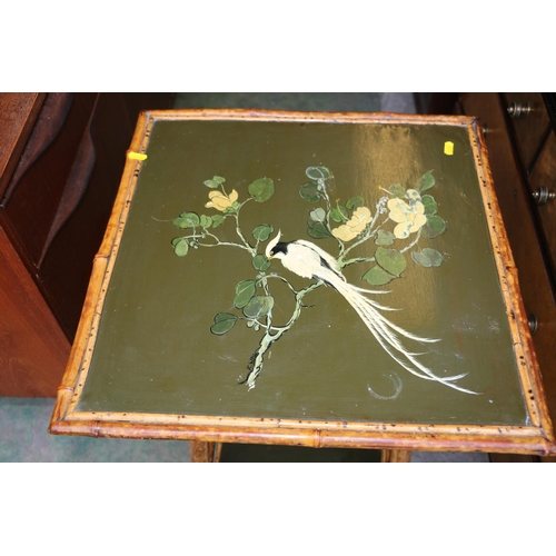 709 - Two occasional tables formed from painted bamboo with floral and oriental bird on branch design deco... 