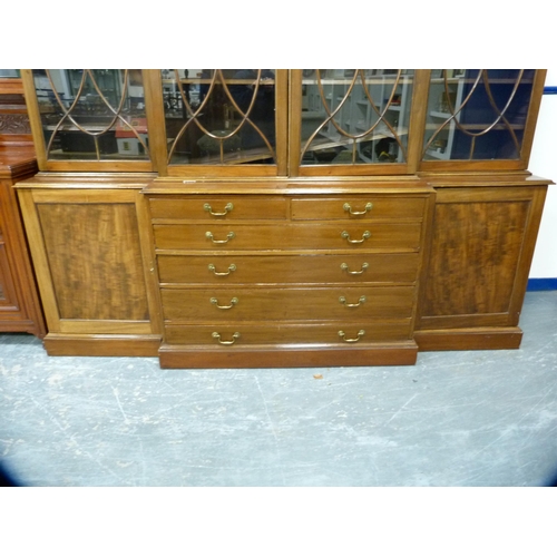 712 - Late 19th century mahogany breakfront library bookcase, the moulded cornice above four astragal glaz... 