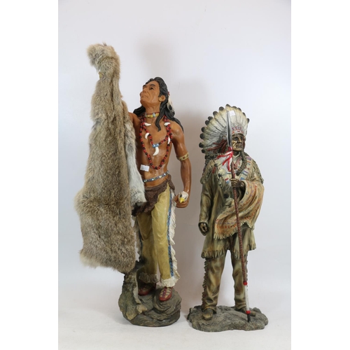 135 - Native American Hunter cast resin figure, and a similar figure of a Native American Chief, 63cm high... 