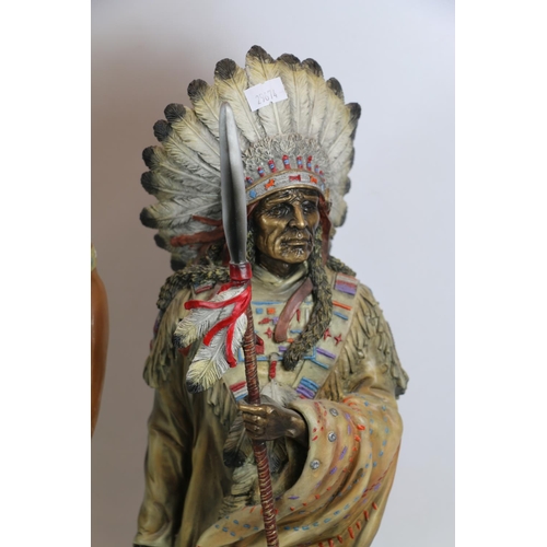 135 - Native American Hunter cast resin figure, and a similar figure of a Native American Chief, 63cm high... 