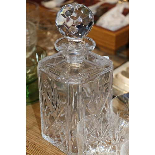 195 - Glass decanter and six glass beakers