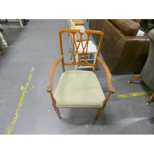 513 - Edwardian fruit wood elbow armchair and a modern green foot stool under seat storage.