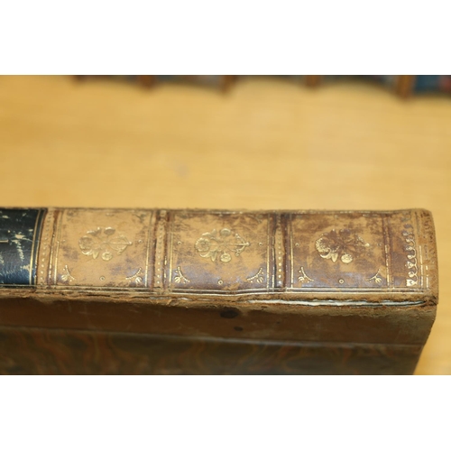 300 - Shelf containing Shakespeare and other leather bound books.