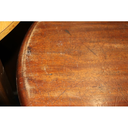 744 - Edwardian mahogany round butlers serving tray with fluted brass handles, W60cm