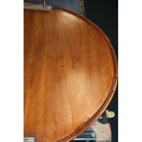 744 - Edwardian mahogany round butlers serving tray with fluted brass handles, W60cm