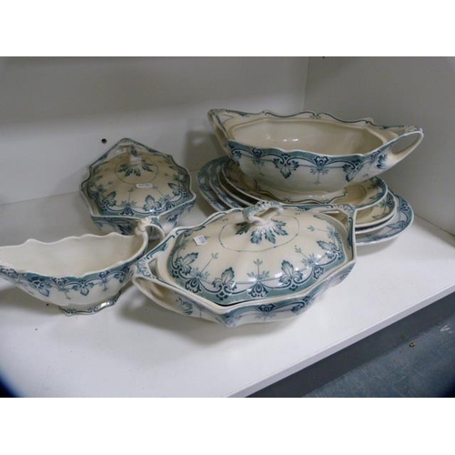 106 - Burslem Victorian-style part dinner set, ginger jar and two modern vases (one shelf).