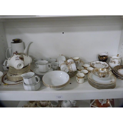 115 - Tea and coffee wares to include Noritake, Royal Worcester and others (one shelf).