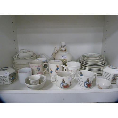 119 - Wedgwood Etruria and Royal Albert Peter Rabbit-themed children's tablewares to include mugs, baby pl... 