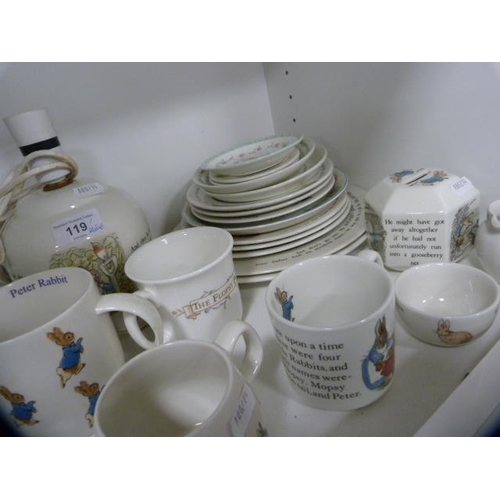 119 - Wedgwood Etruria and Royal Albert Peter Rabbit-themed children's tablewares to include mugs, baby pl... 