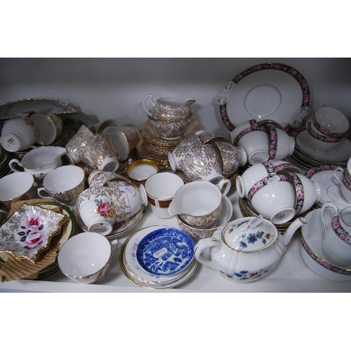 125 - Large quantity of miscellaneous teawares to include Noritake, Tuscan etc (two shelves).