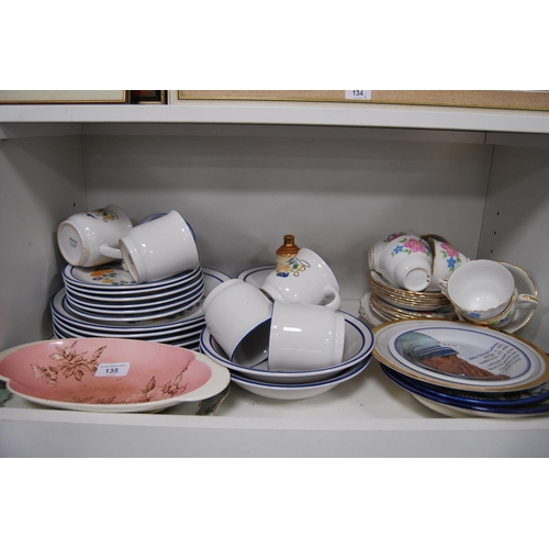 135 - Mexican part breakfast set, floral decorated tea set etc (one shelf).