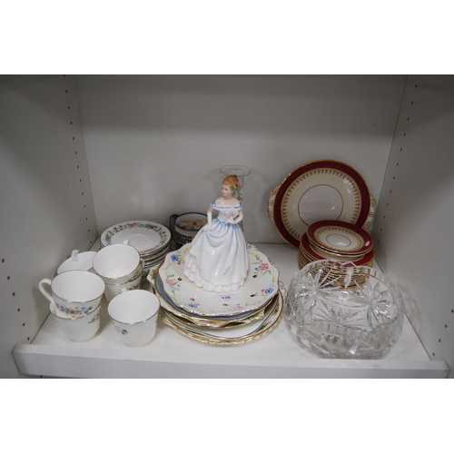 136 - Royal Doulton figure, 'Claire', cut glass fruit bowl, Royal Doulton 'Pastoral' pattern part tea set ... 