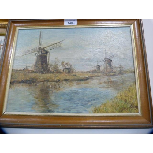 148 - Contemporary oils to include windmills, fishing boat and another.  (4)