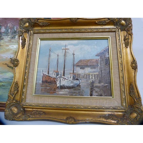 148 - Contemporary oils to include windmills, fishing boat and another.  (4)