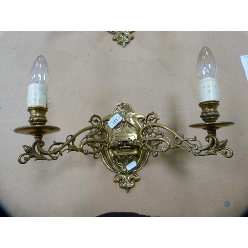 153 - Pair of Art Nouveau-style gilt metal twin-branch wall sconces.  (2)