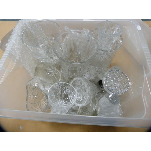 157 - Carton containing crystal and glass to include vases, bowls, sundae dishes etc.