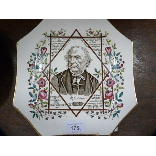 175 - Victorian commemorative plate of octagonal shape depicting the political life events of William Glad... 