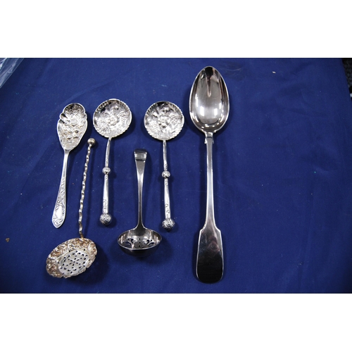 179 - Group of plated flatware to include berry spoons, sifters, ladles and a serving spoon.  (6)