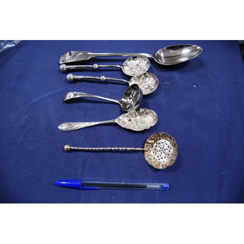 179 - Group of plated flatware to include berry spoons, sifters, ladles and a serving spoon.  (6)