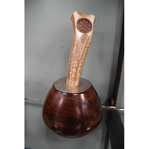 183 - Masonic gavel in the form of a stonemason's mallet, the handle of stag horn inset with a Lodge Hope ... 