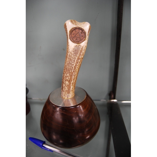 183 - Masonic gavel in the form of a stonemason's mallet, the handle of stag horn inset with a Lodge Hope ... 