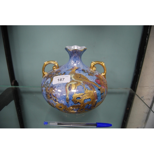 187 - Wilton Ware lustre and enamel decorated twin-handled vase.