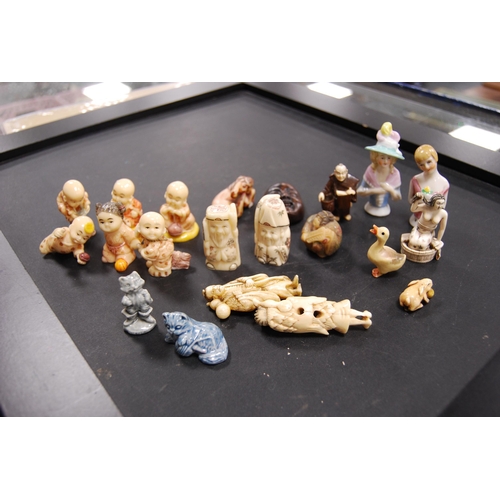 189 - Collection of reproduction bone and other netsukes to include Immortals, also a fruitwood netsuke, c... 