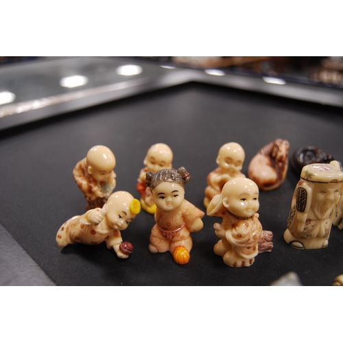 189 - Collection of reproduction bone and other netsukes to include Immortals, also a fruitwood netsuke, c... 