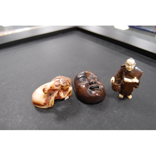 189 - Collection of reproduction bone and other netsukes to include Immortals, also a fruitwood netsuke, c... 