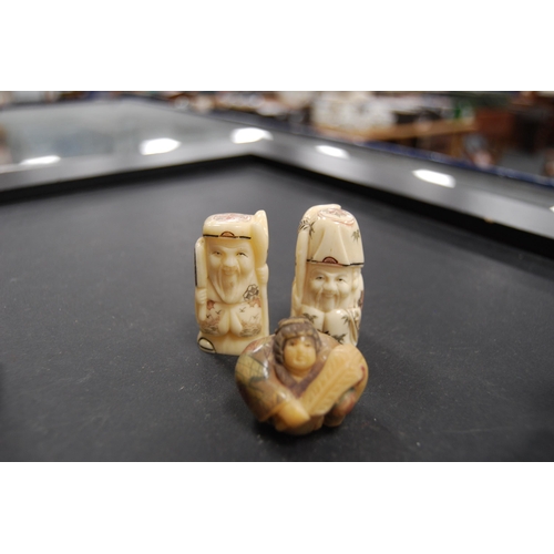 189 - Collection of reproduction bone and other netsukes to include Immortals, also a fruitwood netsuke, c... 