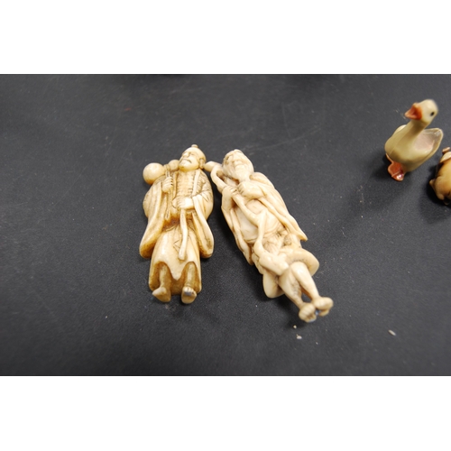 189 - Collection of reproduction bone and other netsukes to include Immortals, also a fruitwood netsuke, c... 