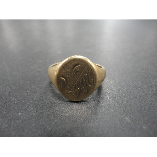 205 - 9ct gold gent's ring, monogrammed, 7.6g.