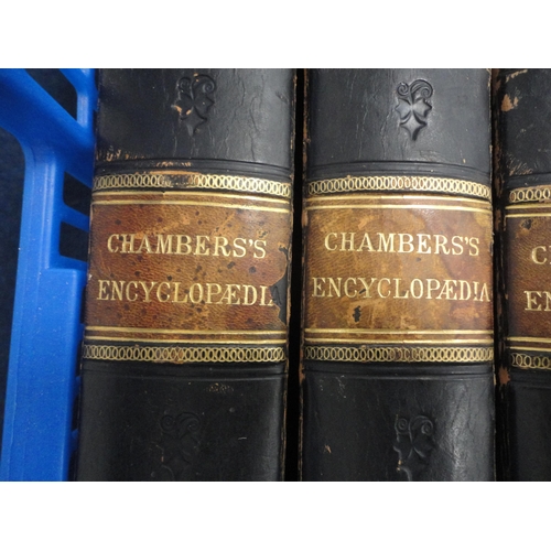 211 - Two cartons containing volumes 1-10 of Chambers's Encyclopaedia in leather half calf, dated 1874, an... 