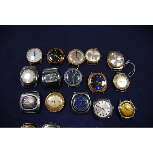 223 - Large collection of gents' manual wind watch heads to include Cronel, Lanco, Ruhla, Timex, Lamar, Or... 