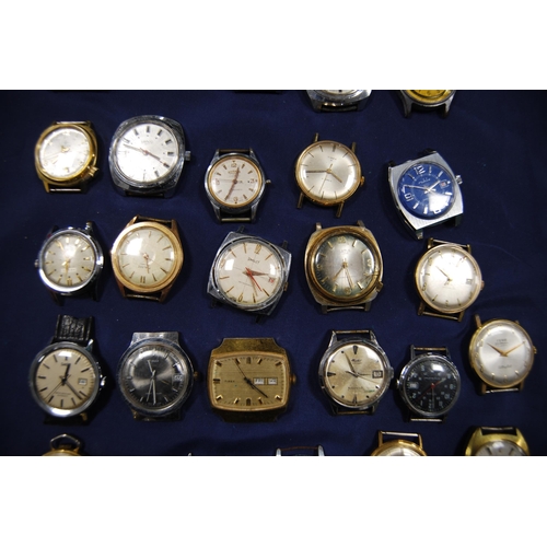 223 - Large collection of gents' manual wind watch heads to include Cronel, Lanco, Ruhla, Timex, Lamar, Or... 