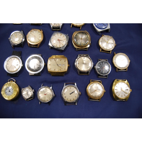 223 - Large collection of gents' manual wind watch heads to include Cronel, Lanco, Ruhla, Timex, Lamar, Or... 