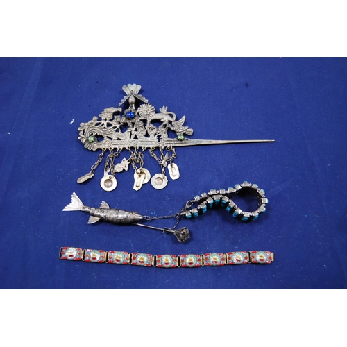 244 - Curios to include a fish pendant, Indian-style bracelet, Indian-style hair ornament etc.