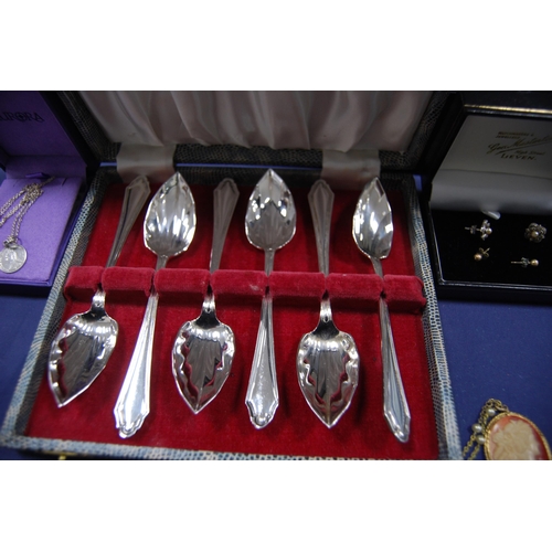 245 - Set of six EP grapefruit spoons, cased, cameo pendant, Rotary lady's wristwatch, Queen Victoria silv... 