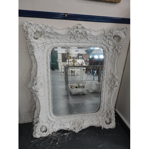 263 - Contemporary painted overmantel mirror in the Rococo style.