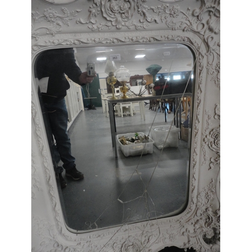 263 - Contemporary painted overmantel mirror in the Rococo style.