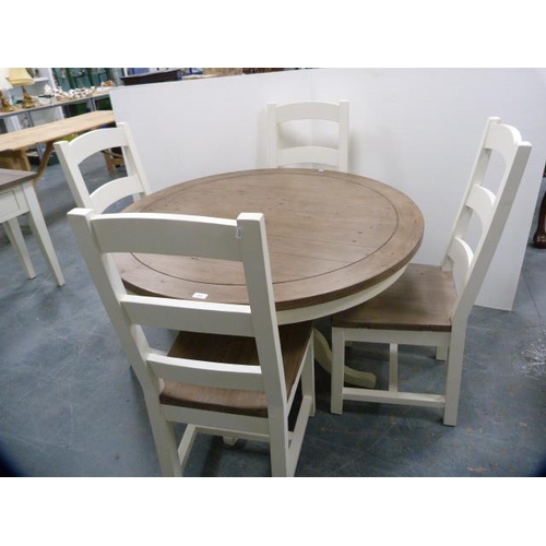 265 - Contemporary painted reclaimed wood kitchen table and chairs.  (5)