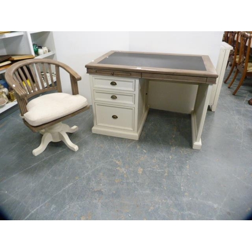 267 - Contemporary painted reclaimed wood desk and a swivel chair.  (2)