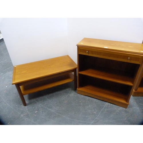 272 - Modern small open bookcase with drawer to the top and a similar coffee table.  (2)